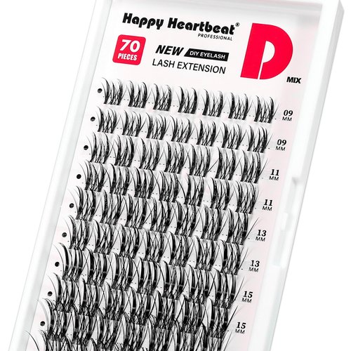Spiky Lash Clusters Thin Invisible Band Eyelash Extension D Curl Russian Volume Clusters Mixed Clear Band Manga Individual Lashes Reusable DIY False Eyelashes Happy Heartbeat(Black A2-D)