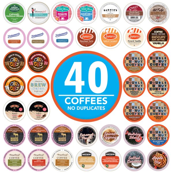 Crazy Cups Flavored Coffee Pods Variety Pack, Fully Compatible With All Keurig Flavored K Cups Brewers, Coffee Sampler, 40 Count