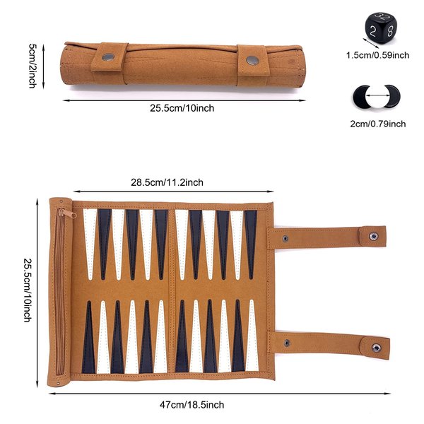 Genuine Leather Roll-Up Travel Backgammon Games, Foldable Board Games, Portable Lightweight Travel Backgammon Game Set