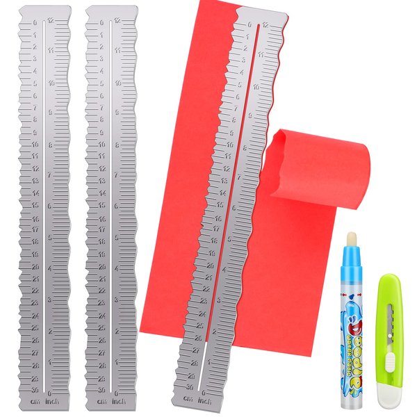 3 Pcs Metal Paper Tearing Ruler Craft Ruler Stainless Steel Deckle Edge Ruler Paper Cut Tool Irregular Edges Measuring Tool with Water Pen for School Scrapbook