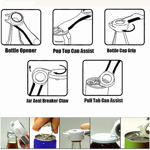 5 in 1 Lids off Jar Opener, Bottle Opener, Ideal For Women, Kids, Seniors - for Multipurpose Kitchen Tool, Easy open. White