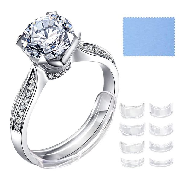 Ring Sizer Adjuster for Loose Rings,8pcs Different Sizes Invisible Transparent Ring Spacer Silicone Tightener (Clear)