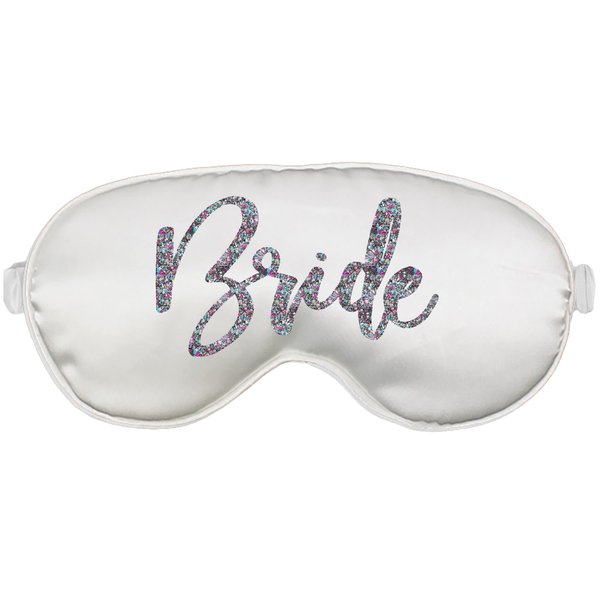 Honeymoon Gifts for Bride to Be - Black Multi Sparkle Glam Bride Satin Sleep Mask - Bachelorette Party Gifts - White Eye Mask(BLK Glm BRD)