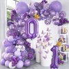 40 Inch Purple Number 3 & Mini Crown Balloon for Birthday Party Decorations, 3rd Birthday Party Decorations Purple Theme Party Balloons Decorations Supplies