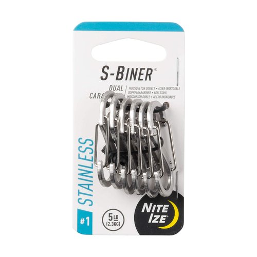 Nite Ize SB1-11-6R3 S-Biner Dual Carabiner, Size #1, Stainless Steel, Pack of 1, Stainless 6-Pack