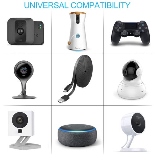 2 Pack 10FT Power Extension Cable Compatible with WyzeCam, WyzeCam Pan, WYZE Cam OG,KasaCam Indoor, NestCam Indoor, Blink, Cloud Cam, USB to Micro USB Durable Charging and Data Sync Cord (Black)