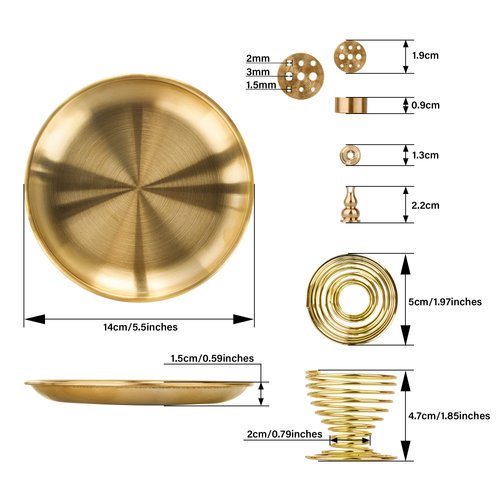 ZenBless 5 in 1 Incense Burner, Palo Santo Holder, Sage Holder, Incense Holder for Incense Sticks/Coil Incense/Incense Cones, 5.5 inches Brass Ash Catcher for Meditation Yoga Room