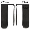 ISWEET - Long Ponytail Extension for Black Women - 28 Inch Natural Black Straight Clip on Pony Tails Hair Extensions - Magic Paste Heat Resistant Synthetic Wrap Around Fake Ponytail Hairpiece