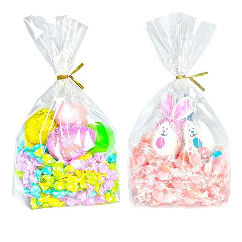 PigPotParty 8"x 11", 50Pcs Bottom Gusset Bags, Clear Cello Cellophane Treat Goodie Bags with 50x Twist Ties, Party Favor Packaging, Gift Mug Wrapping, Food Storage(No Side Gusset)
