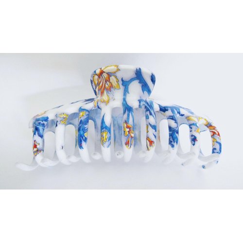 Generic White blue yellow floral hawaiian style hair claw clamp clip