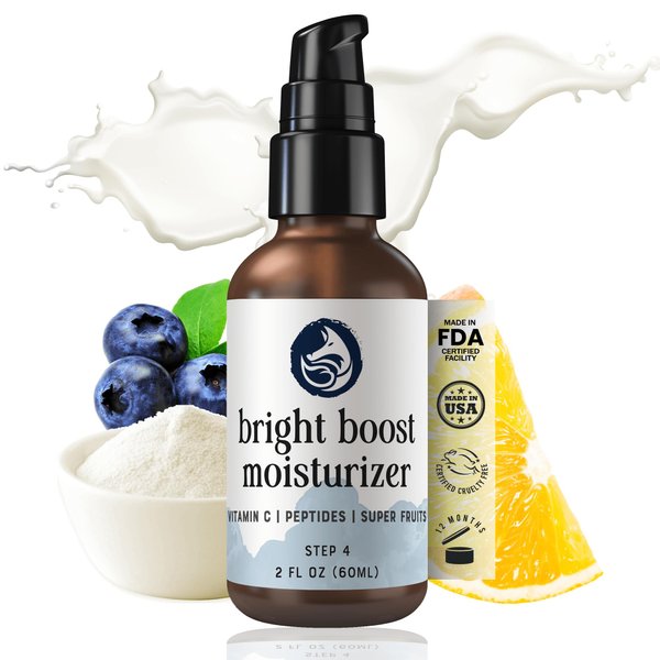 Foxbrim Naturals Bright Boost Premium Face Moisturizer with Vitamin C, Peptides & Superfruits | Daily Hydrating Face Lotion for Even Skin Tone | Anti-Aging Skincare for All Skin Types - 2 oz