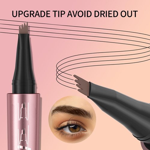 Generic Eyebrow Microblading Pen, 3D Waterproof Microblading Eyebrow Pencil Contouring Pen, 4-Tipped Precise Brow Pen, Natural Long-Lasting Fine Stroke Magic Eyebrow Pencil (Dark brown)
