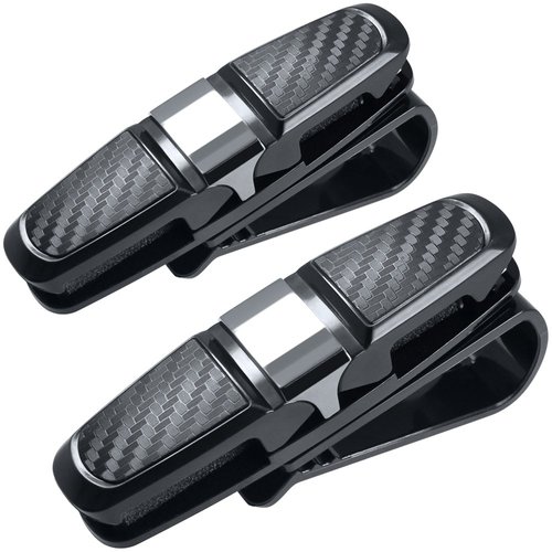 FineGood 2 Pack Glasses Holders for Car Sun Visor, Sunglasses Eyeglasses Mount with Ticket Card Clip - Black