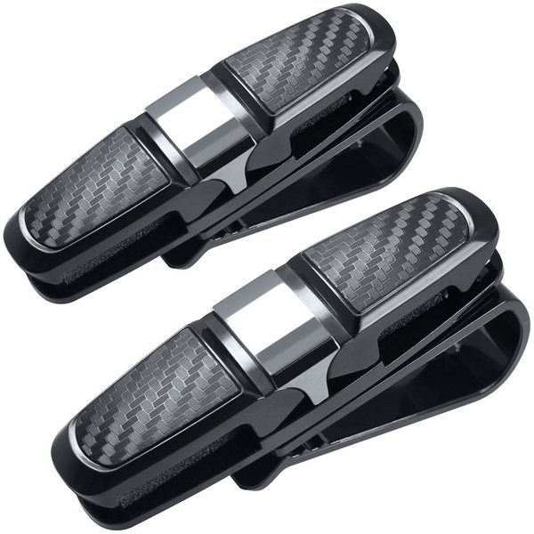 FineGood 2 Pack Glasses Holders for Car Sun Visor, Sunglasses Eyeglasses Mount with Ticket Card Clip - Black