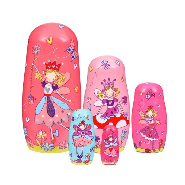 Tngan Nesting Dolls, 5Pcs 6" Tall Russian Nesting Dolls, Handmade Matryoshka for Kids, Wooden Stacking Toys for Christmas Home Wedding Party Decorations (Fairy)