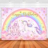 Avezano Unicorn Birthday Backdrop Rainbow Unicorn Birthday Party Decorations Banner Pastel Castle Unicorn Fairy Tale Style Cake Table Banner Supplies Studio Props (7x5ft, 83x59inch)