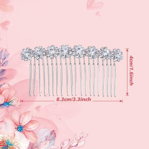 WBCBEC 4 Pack High-grade Alloy Diamond Rhinestone Flower Hair Side Combs Wedding Bridal Jewelry Hair Clips for Women(Silver)