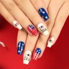 Mkwntg Independence Day Press on Nails Medium Square Fake Nails Glossy Red Blue American Flag Glue on Nails 4th of July Patriotic False Nails with Star Heart Design Acrylic Nails for Women Girls 24Pcs