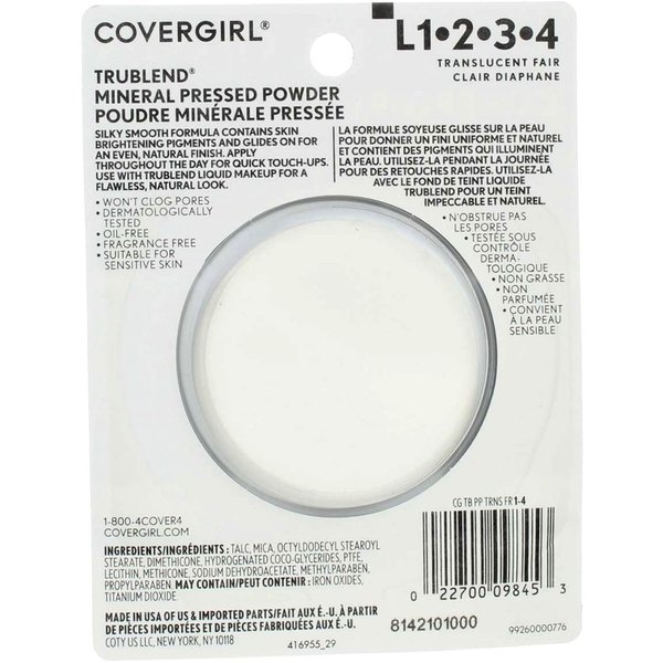 CoverGirl Trublend Pressed Powder, Translucent Fair 1, 0.39-Ounce Packages (Pack of 2)