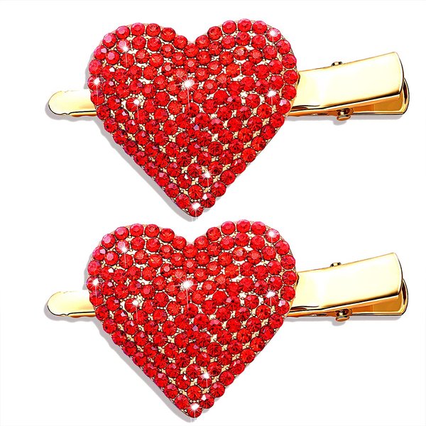 NVENF Valentine’s Day Heart Hair Clips for Women Rhinestone Glitter Enamel Heart Hairpins Sweet Lovely Heart Hair Barrettes Styling Hair Accessory Party Gifts (Full Rinestone Heart)
