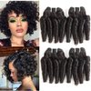 Molefi Brazilian Funmi Hair Curly Wave 4 Bundles Human Hair Black Hair Extensions Short Curly Weave Spiral Curl 8 inch Bundles 50g/pc #1B (8 8 8 8 Inch)