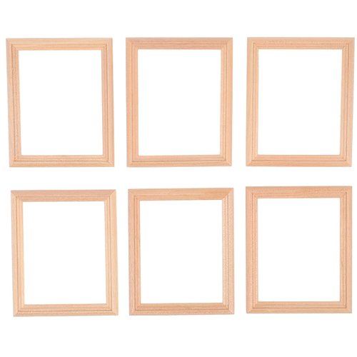 Exceart 6Pcs 1/12 Wood Dollhouse Furniture Unfinished Mini Photo Frame Artificial Miniature Scene Model DIY Wall Art Painting Toys for Nursery Room Photo Props