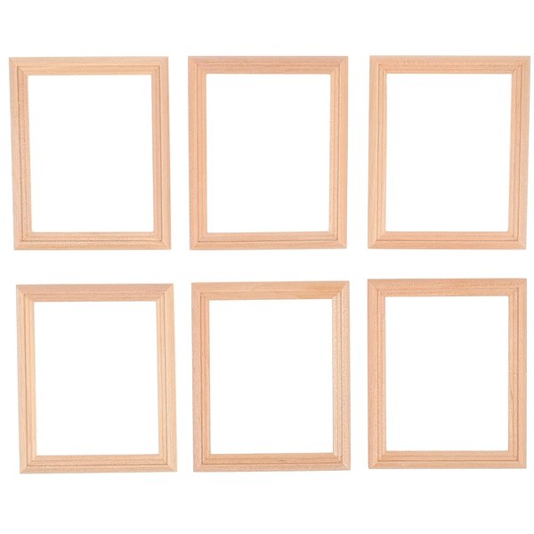 Exceart 6Pcs 1/12 Wood Dollhouse Furniture Unfinished Mini Photo Frame Artificial Miniature Scene Model DIY Wall Art Painting Toys for Nursery Room Photo Props