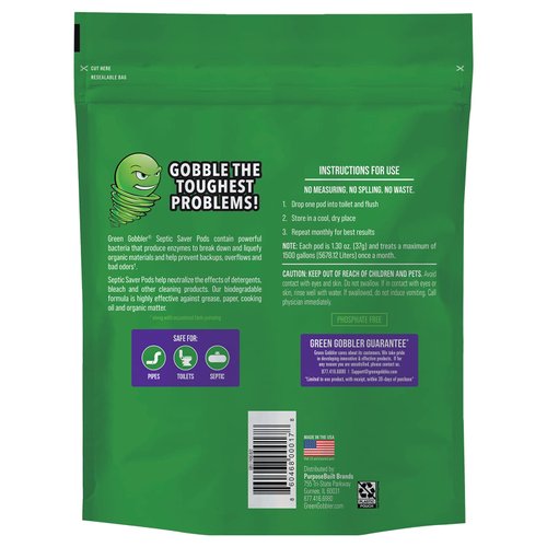 Green Gobbler Septic Tank Treatment Packets, 12 Month Supply - Natural Bacteria to Prevent Costly Septic Issues, Back-Ups, Foul Odor