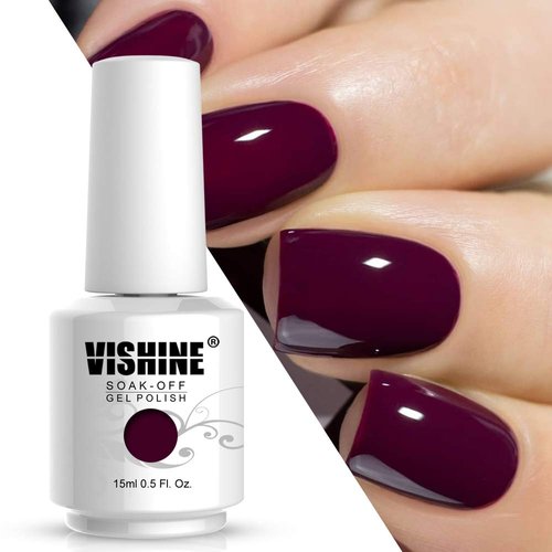 Vishine Nail Gel Polish, 15ml Soak Off Nail Gel Polish Nail Art Manicure Salon DIY, UV LED Lamp Required - Deep Burgundy 0.5 OZ