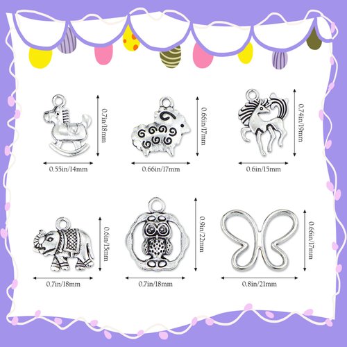 JIALEEY Wholesale 100 PCS Mixed No Repeated Silver Pewter Smooth Metal Charms Pendants DIY for Necklace Bracelet Dangle Jewelry Making and Crafting, Animal Charms