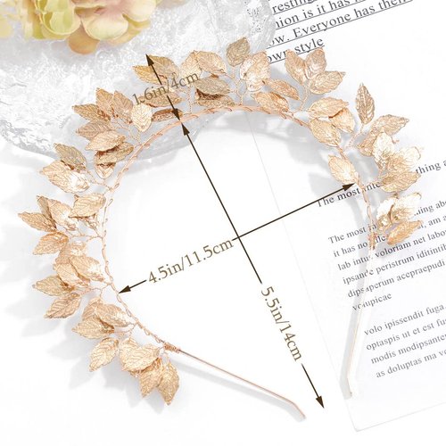 Formery Leaves Halo Crown Headband Handmade Leaf Goddess Headpiece Hairband Wedding Party Prom Bridal Hair Accessories for Women and Girls (Gold)