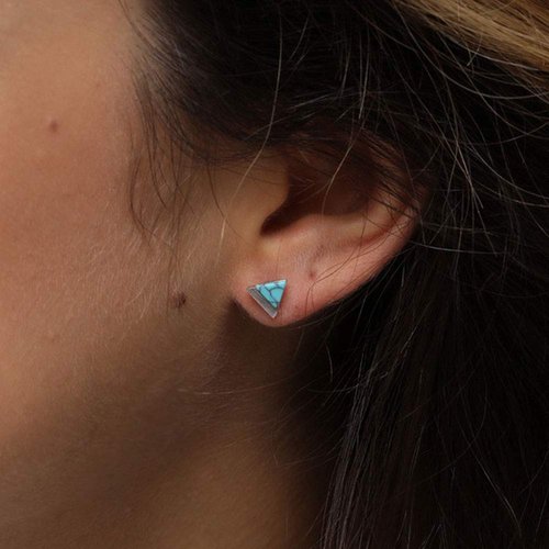S925 Turquoise Stud Earrings for Women Triangle Cut Sterling Silver Cute Earrings for Girls Brushed Finsh Fine Jewelry for Women