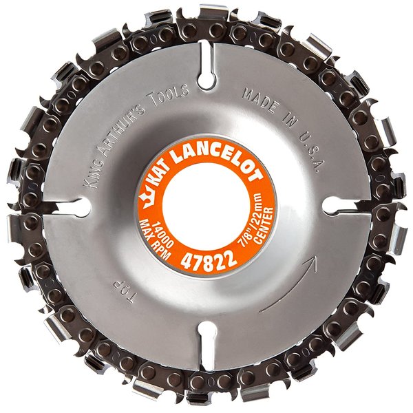King Arthur's Tools Original & Patented Lancelot 22 Tooth 7/8" Center Circular Carving Disc for Woodworking, Removal, Cutting, and Shaping - Fits most Standard 4 1/2", 115-125mm Angle Grinders # 47822
