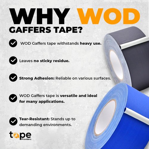 WOD GTMC12 Professional Grade Gaffer Tape, White - 1/2 inch x 60 ft. No Sticky Residue, For Cables, Non Reflective, Easy to Tear, For Photography, Filming Backdrop, Production