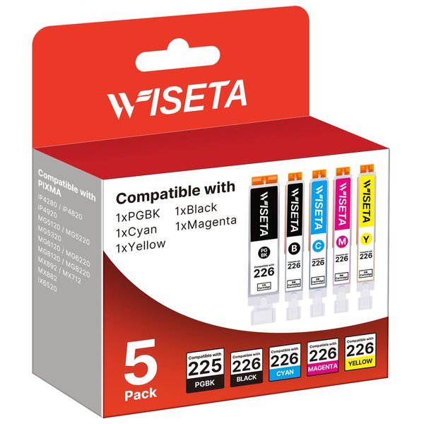 225 226 Ink Cartridges Combo Pack Replacement for Canon Ink Cartridges 225 and 226 PGI-225 CLI-226 PGI225 CLI226 to Use with MX882 MX892 MG5220 MG5320 MG6120 MG6220 (1PGBK1B1C1M1Y, 5 Pack)