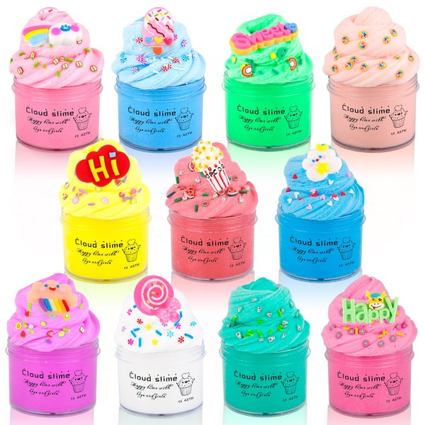 11 Pack Cloud Slime Kit for Kids Party Favors, Scented DIY Snow Slime Supplies for Girls Boys, Stress Relief Toys for Kids Stocking Fillers, Easter Gifts