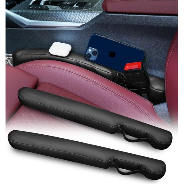 MATT SAGA Car Seat Gap Filler, Leather Material Highly Resilient Seat Crevice Plug Blockers, to Fill TheGap Between Seat and Console Stop Things Dropping, Universal Car Accessories 2 Pack (Black)