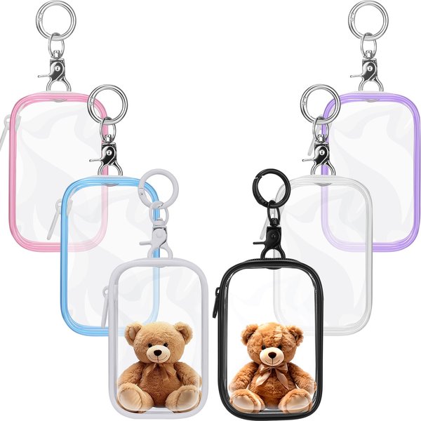 Harloon 6 Pcs Clear Figure Display Bag with Keychain Zipper Clear Display Case Blind Box Display Case Small Doll Storage Bag Hanging Blind Box Organizer for Figures Collectibles (Rectangular)
