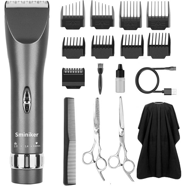Sminiker Professional Hair Clippers Cordless Barber Shavers Rechargeable Hair Cutting Kit with 1 Hairdressing Cape 2 Scissors 9 Comb Guides