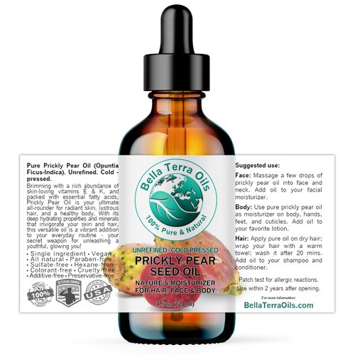 Bella Terra Oils - Prickly Pear Oil 4 oz - Extracted from Cactus Pear, Enriched with Omega-6, Vitamin K, Experience The Opulence of Nature