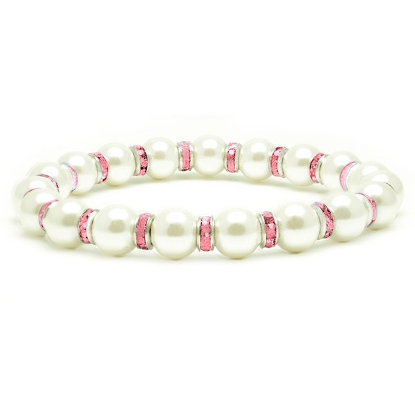 Accents Kingdom Women's Magnetic Bracelet White Tuchi Simulated Pearl Bracelet with Simulated Rose Crystal, 7.5"