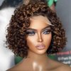 QUINLUX WIGS Short Bob Curly Human Hair Highlight Wigs Pre Plucked 13X4 HD Lace Front Wigs Brazilian Hair Pixie Cut Curly Glueless Wigs For Black Woman 150% Density #1B/27 Short Deep Wave Wig 12Inch
