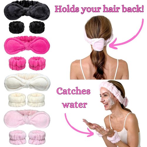 Gnarley Charley Spa Headband Set for Face Washing or Facial Skincare with Wristband Set,Anti-slip Makeup Headband with Ponytail Holder For Girls & Women hair accessories