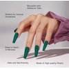 24Pcs Press on Nails for Women Girl, Solid Extra Long Coffin Fake Nails Artificial Fingernail, Reusable with Adhesive Tabs for Gift Parties Festival Makeovers (Dark Green)