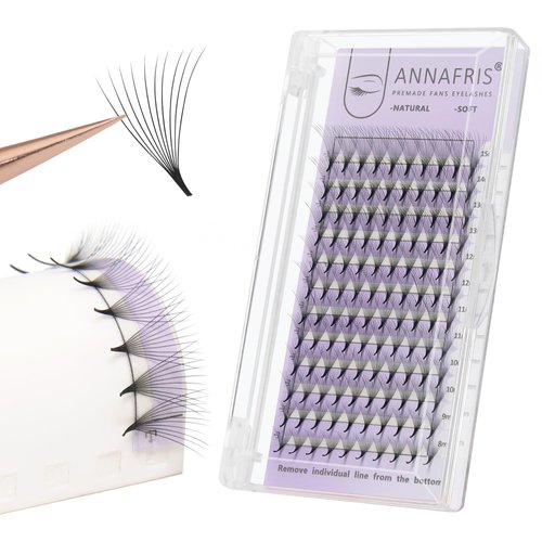 ANNAFRIS Premade Fans Eyelash Extensions 12D Thickness 0.07 D Curl 9-13mm Mix Short Stem Pointy Base Premade Volume Lash Extensions C D Curl(12D-D-0.07,9-13mm Mix)