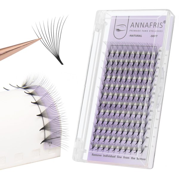 ANNAFRIS Premade Fans Eyelash Extensions 12D Thickness 0.07 D Curl 9-13mm Mix Short Stem Pointy Base Premade Volume Lash Extensions C D Curl(12D-D-0.07,9-13mm Mix)