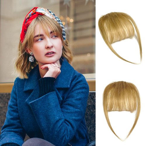Flying Beauty Clip in Bangs 100% Real Human Hair Bangs Clip in Hair Extensions Clip on Wispy Bangs for Women Fringe Bangs Hair Pieces for Daily Wear(Honey Blonde)