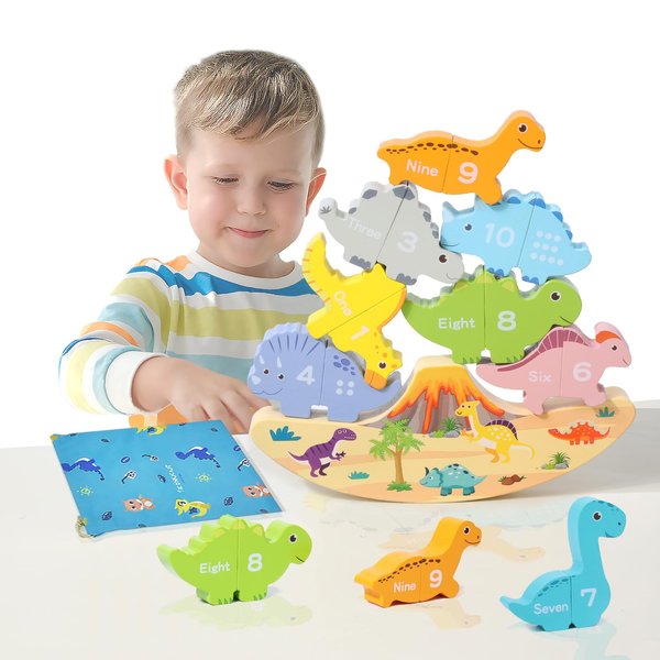 Toddler Toys for Boys Age 1-3, Magnetic Dinosaur Stacking Toys Montessori Balance Toy for Toddler 1 2 3 Years Old Wooden Puzzle with Numbers, Brithday Gifts Chrismas Stock Stuff for Toddler Age 2-4