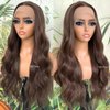 QD-Tizer Loose Curly Brown Lace Front Wig Synthetic Long Highlight Brown Wigs Pre-styled Long Body Wave Wavy Curly Hair 13×4 Lace Wigs for Women Natural Glueless Synthetic Wigs for Daily Use
