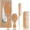 Bamboo Hair Brush and Comb Set - Eco-Friendly Anti-Static Detangling Brush and Combs for Women and Men, Massage Wooden Brushes for Thick, Thin, Curly, Straight, Dry or Wet Hair